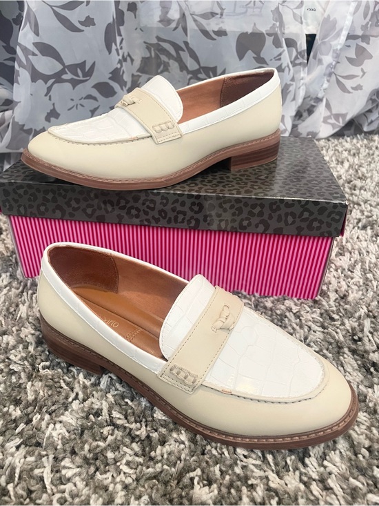 Franco Sarto Shoes - Franco Sarto Cream and White Croc-Embossed Penny Loafers